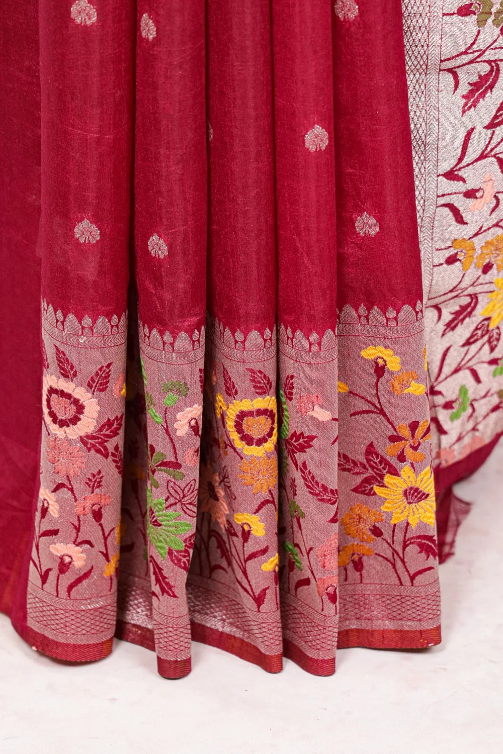 Wine Red Semi Banarasi Saree
