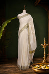 Off White Cotton Kerala Saree - Seematti