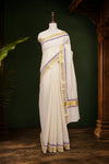Off White Cotton Kerala Saree - Seematti