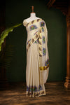 Golden Tissue Kerala Saree with Kathakali print - Seematti