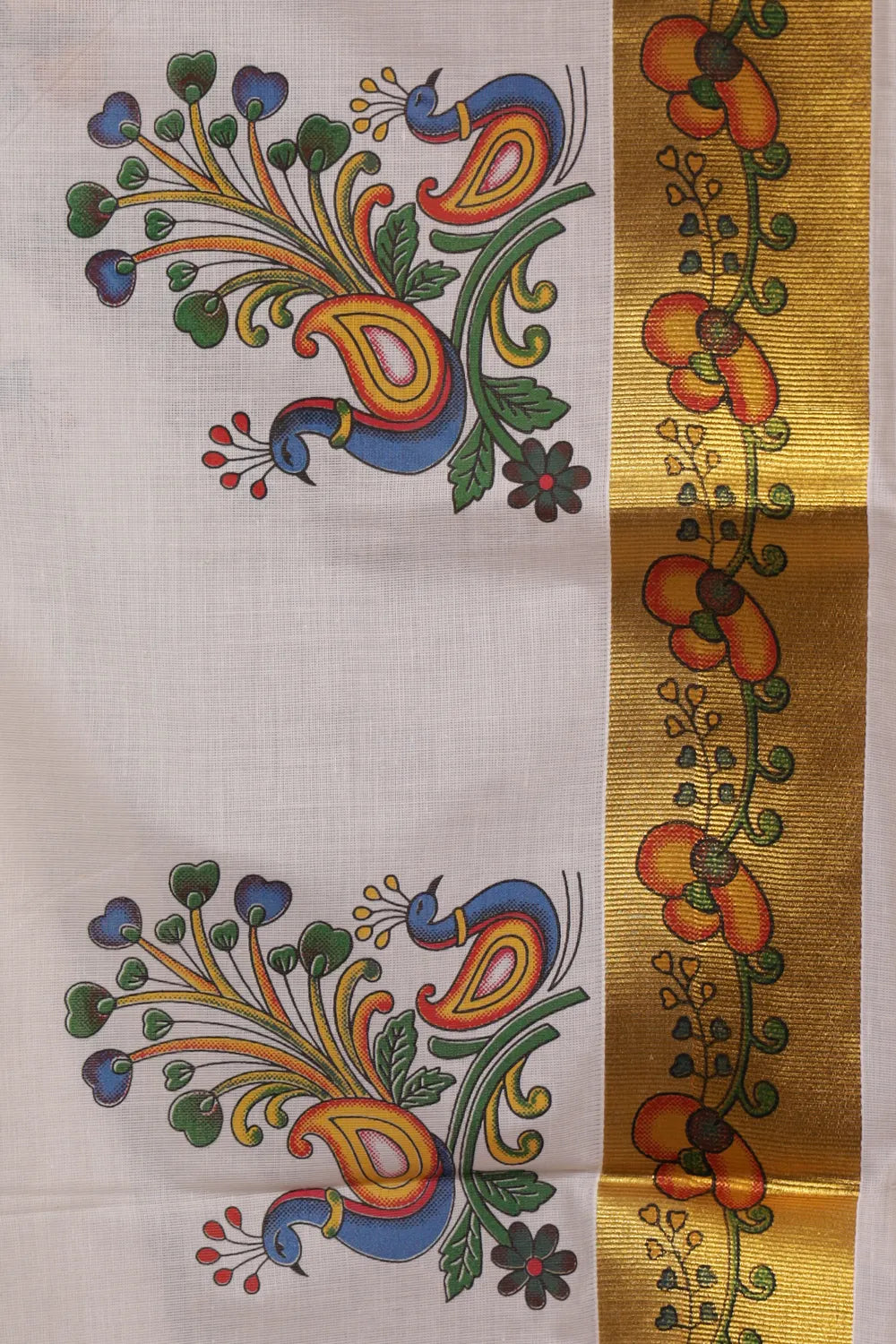 Off White Cotton Kerala Saree