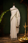 Off White Cotton Kerala Saree - Seematti