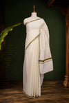 Off White Cotton Kerala Saree with small border - Seematti