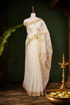 Off White Cotton Kerala Saree - Seematti