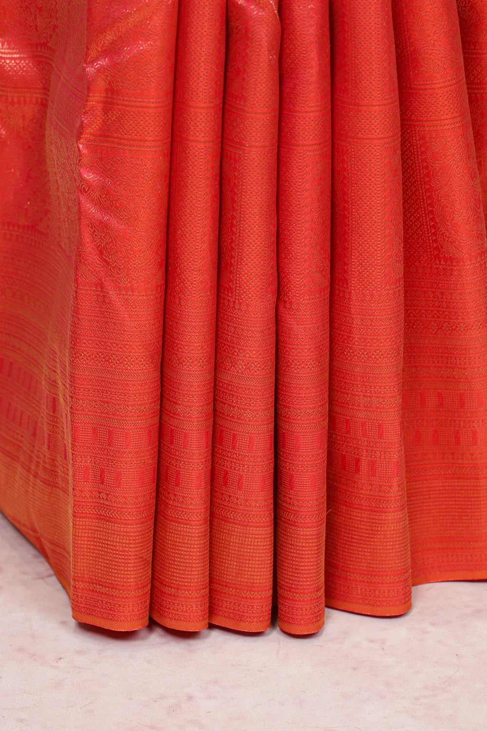 Carrot Peach Kancheepuram Silk Saree