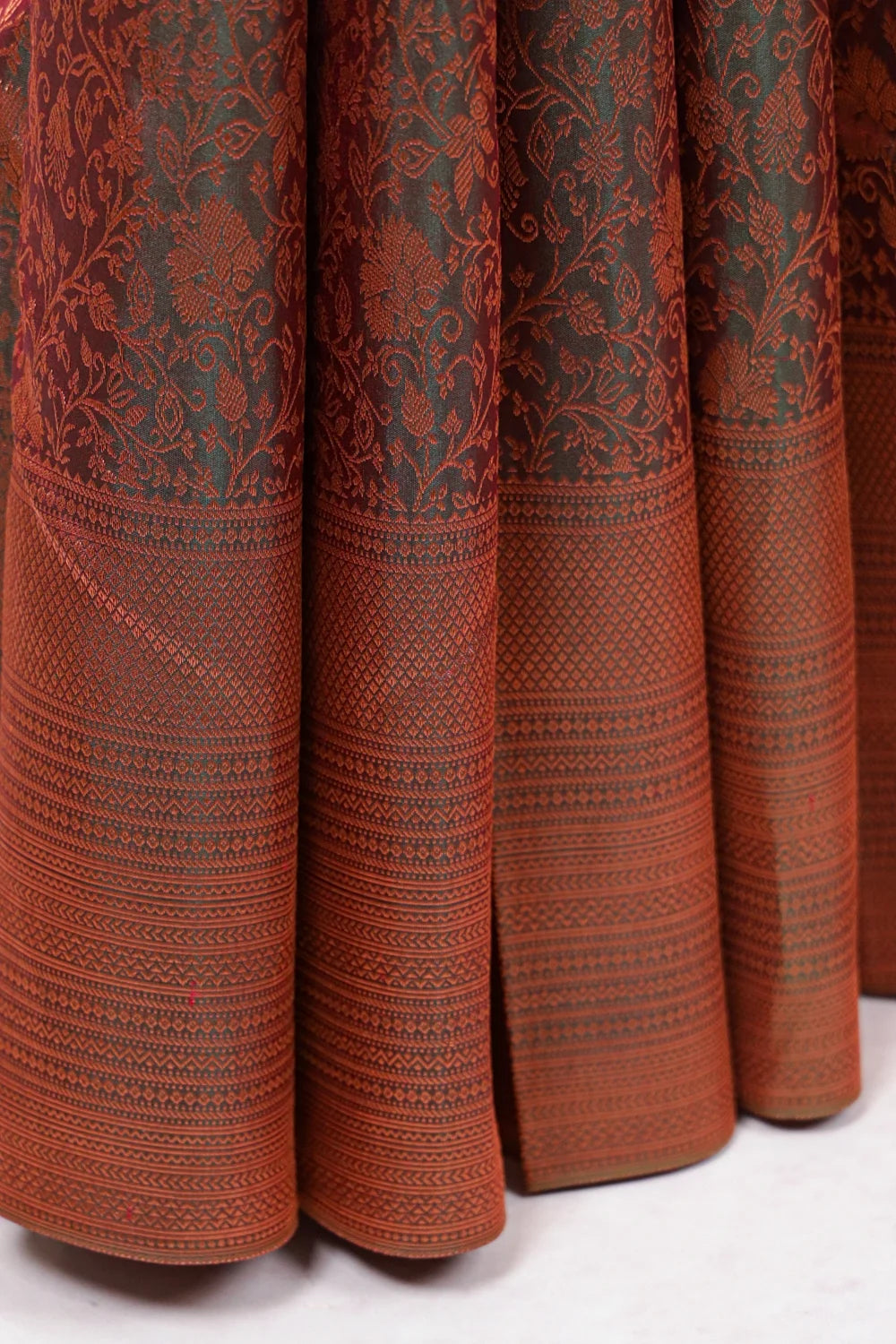 Bottle Green And Maroon Kancheepuram Silk Saree