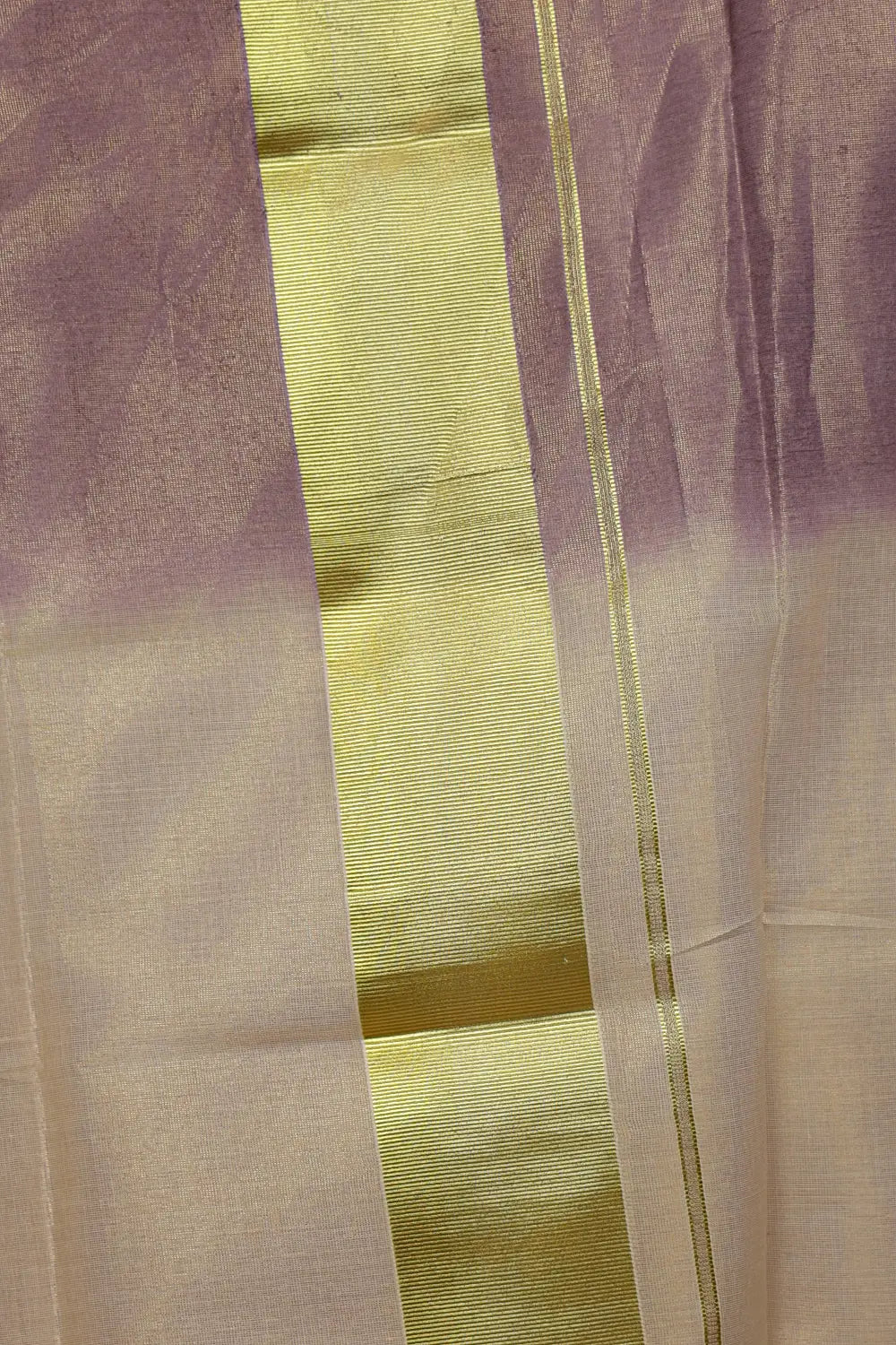 Golden And Lavender Tissue Kerala Set Mundu