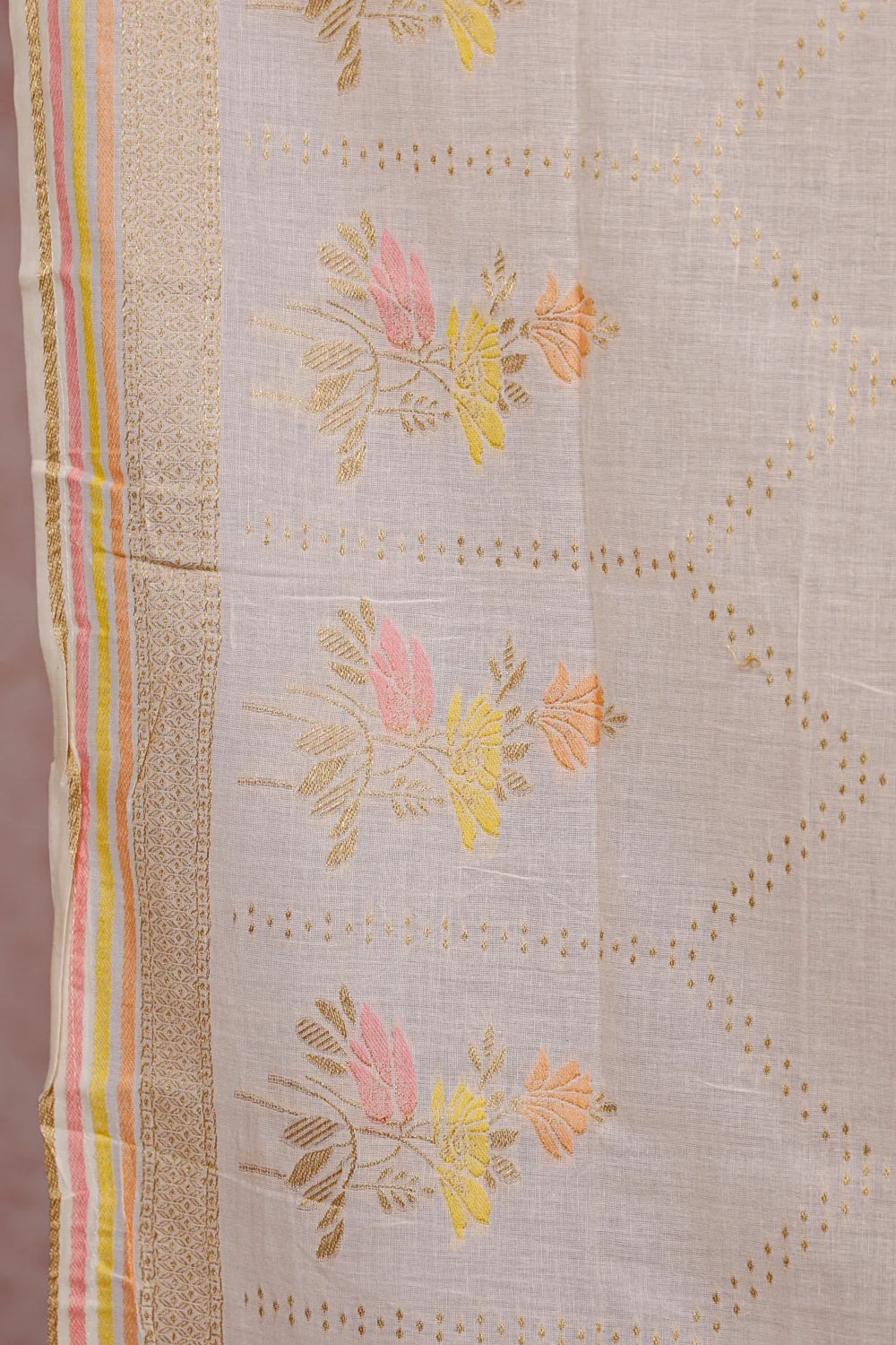 Cream Cotton Zari Work Unstitched Churidhar Material