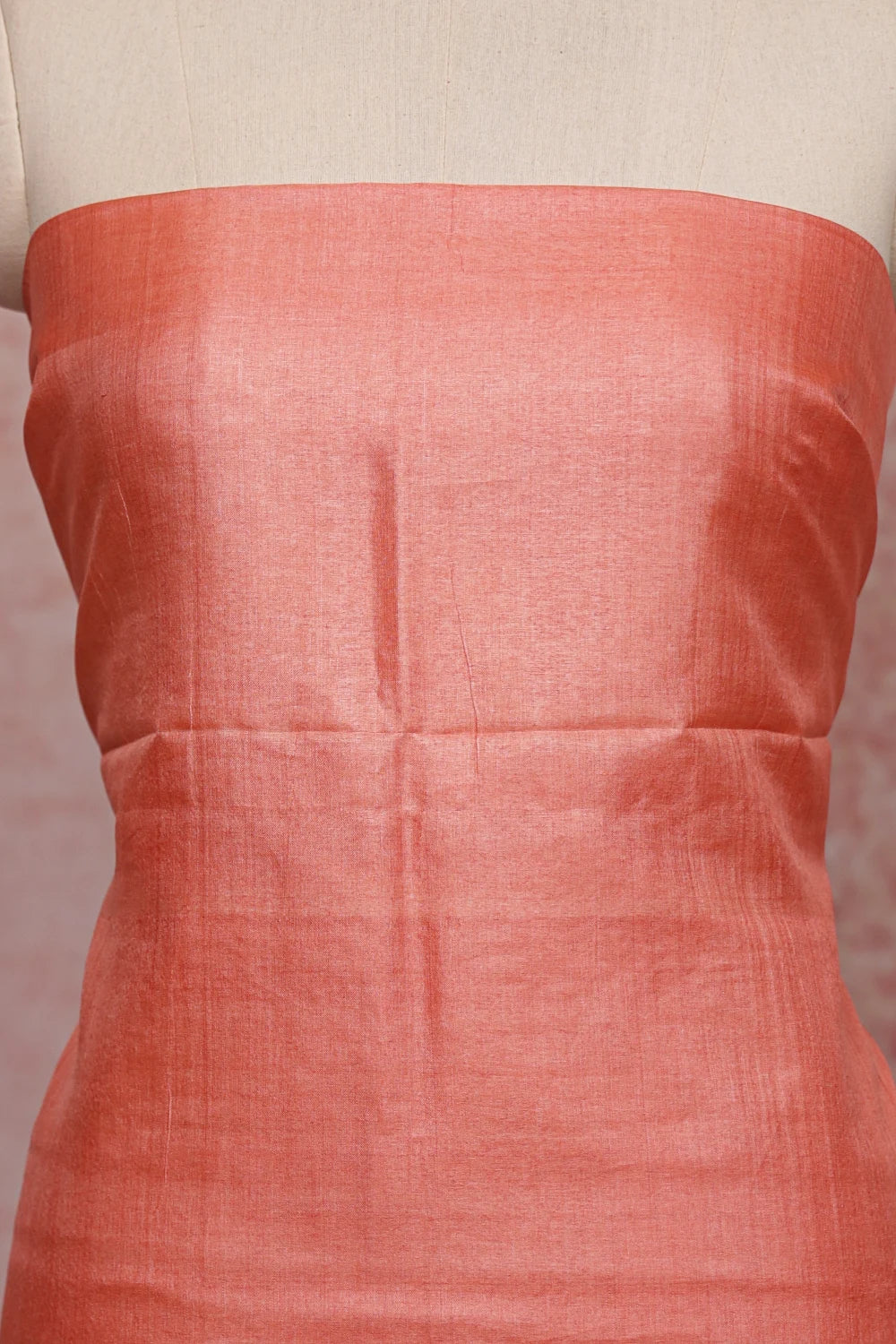 Peach Tussar Silk Plain Body Unstitched Churidhar Material