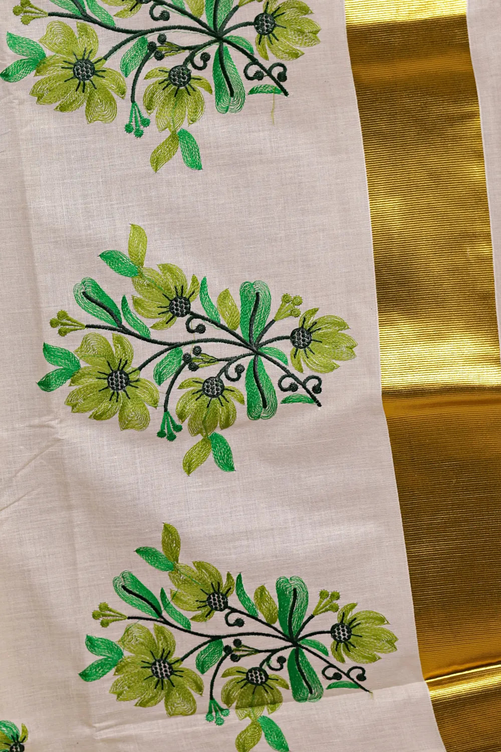 Off White Cotton Kerala Saree