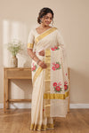 Off White Cotton Kerala Saree - Seematti