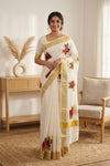 Off White Cotton Kerala Saree - Seematti