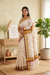 Off White Cotton Kerala Saree - Seematti
