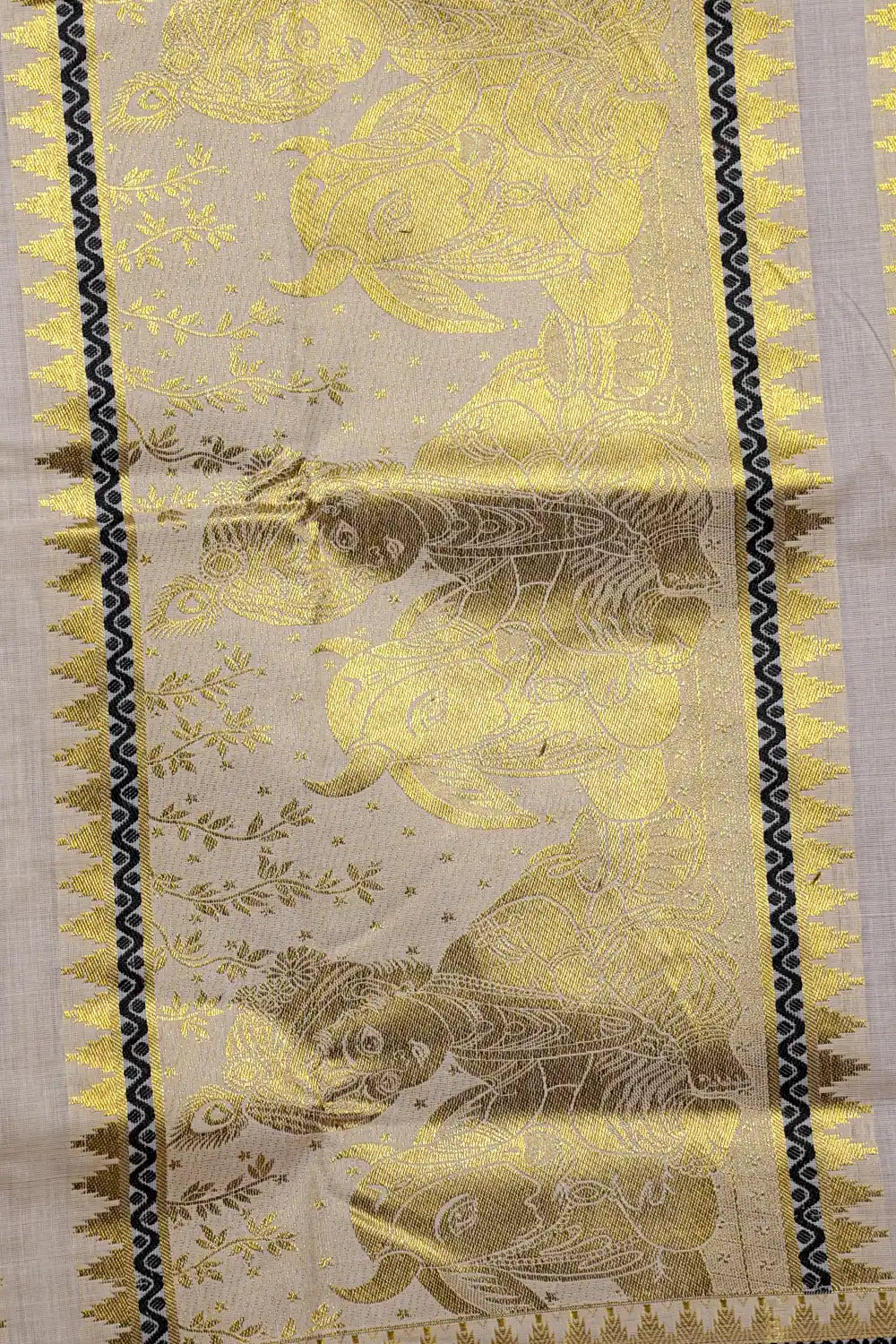 Off White Cotton Kerala Saree