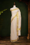 Off White Cotton Kerala Saree - Seematti