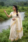 Off White Cotton Kerala Saree - Seematti