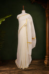 Off White Cotton Kerala Saree - Seematti