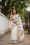 Off White Cotton Kerala Saree