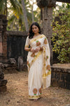 Off White Cotton Kerala Saree - Seematti