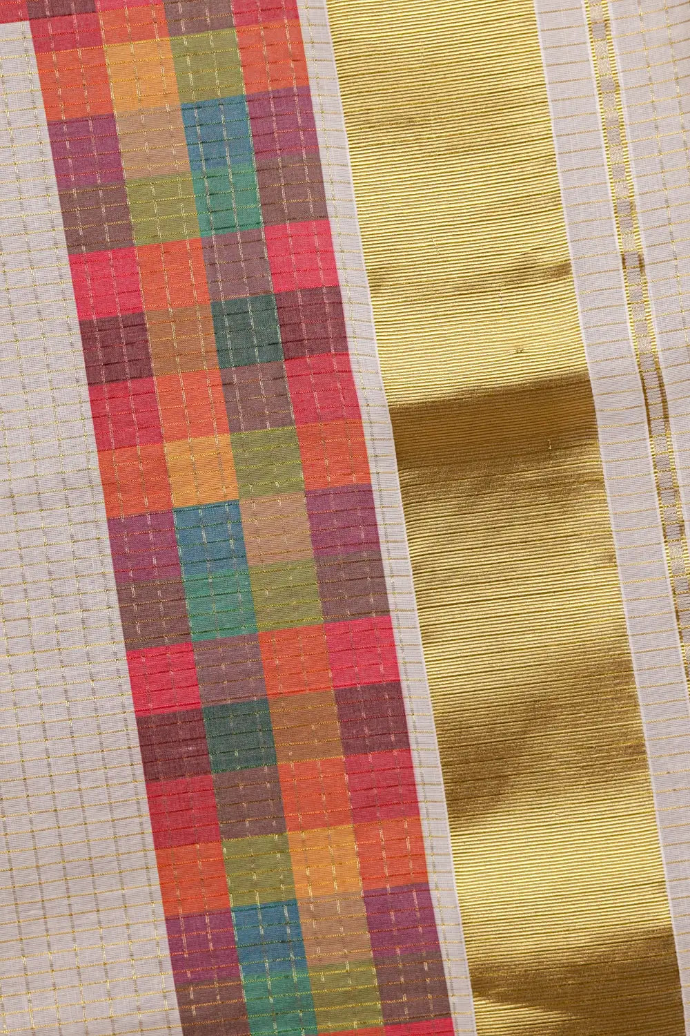 Off White Cotton Kerala Saree