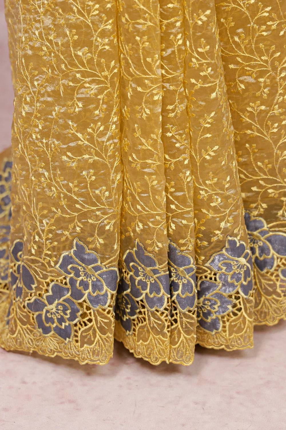 Yellow Glass Organza Saree