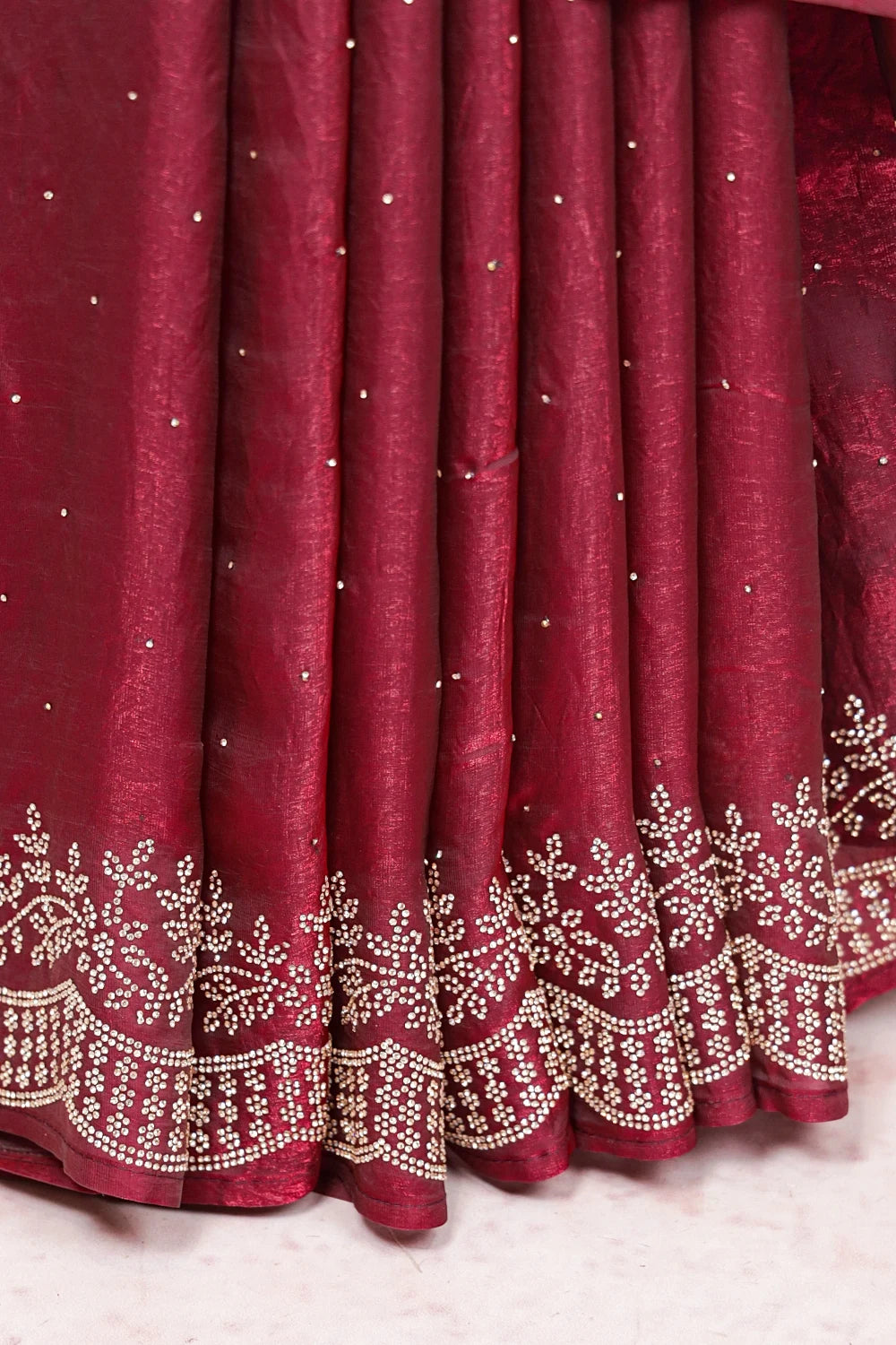 Wine Velvet Organza Saree