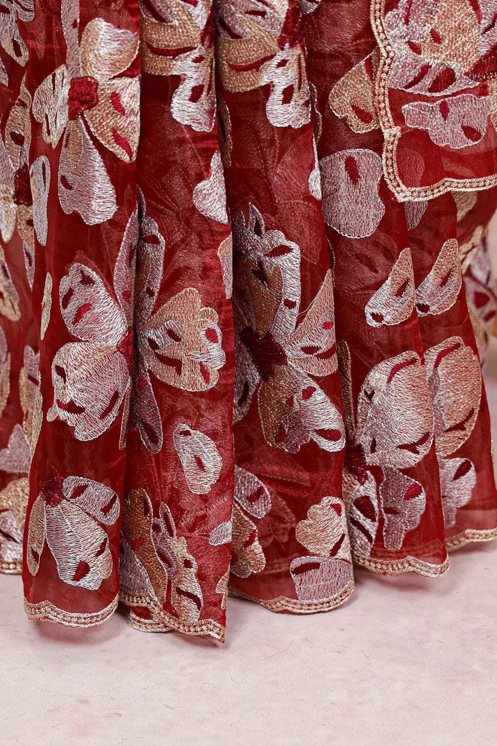 Maroon Glass Organza Saree