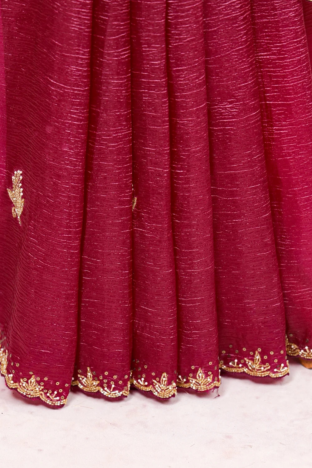Beetroot Color Crush Organza Saree