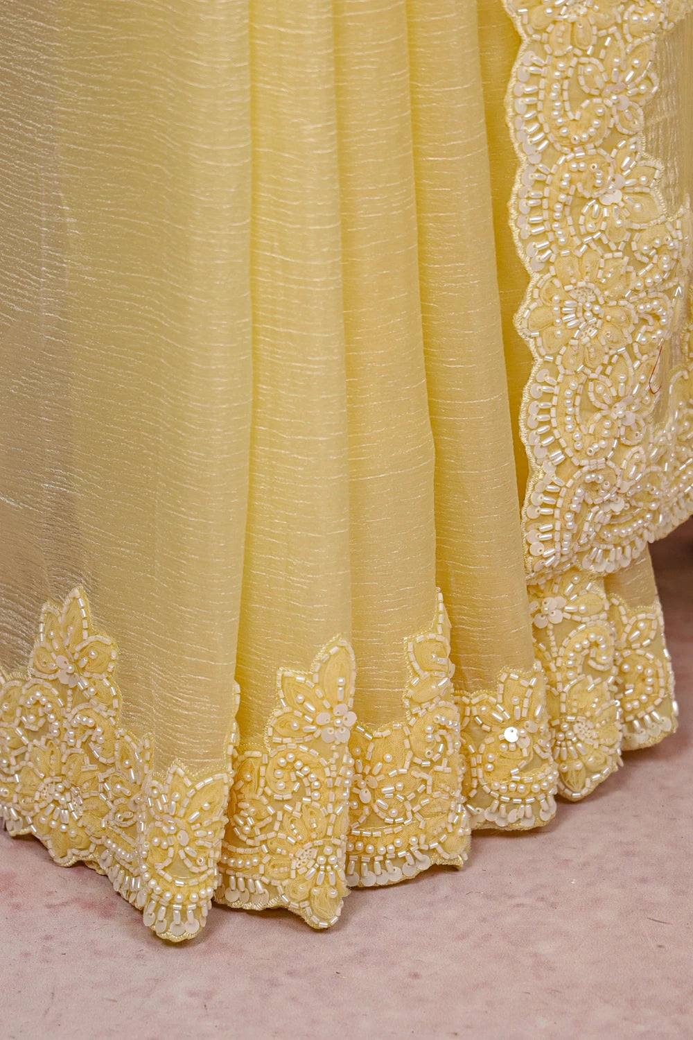 Butter Yellow Crush Organza Saree