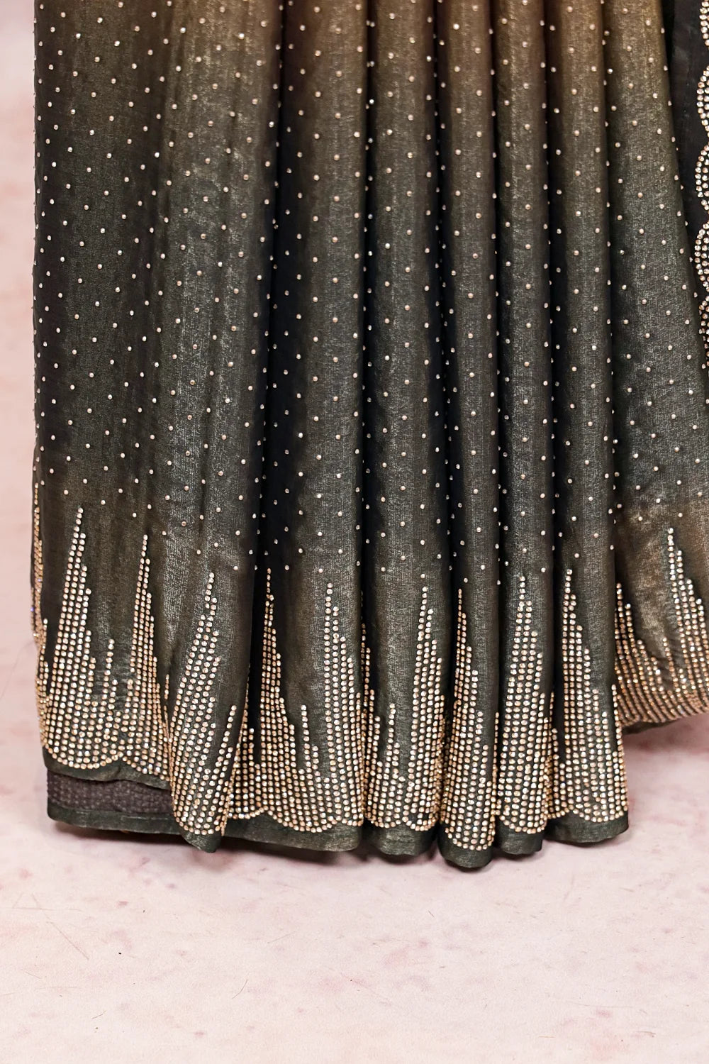 Grey And Gold Velvet Organza Saree