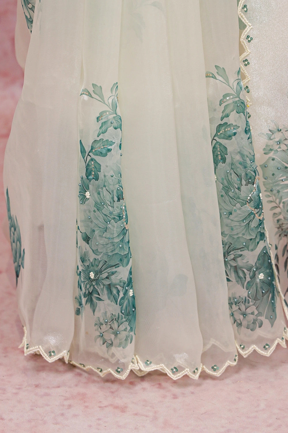 Cream Glass Organza Saree