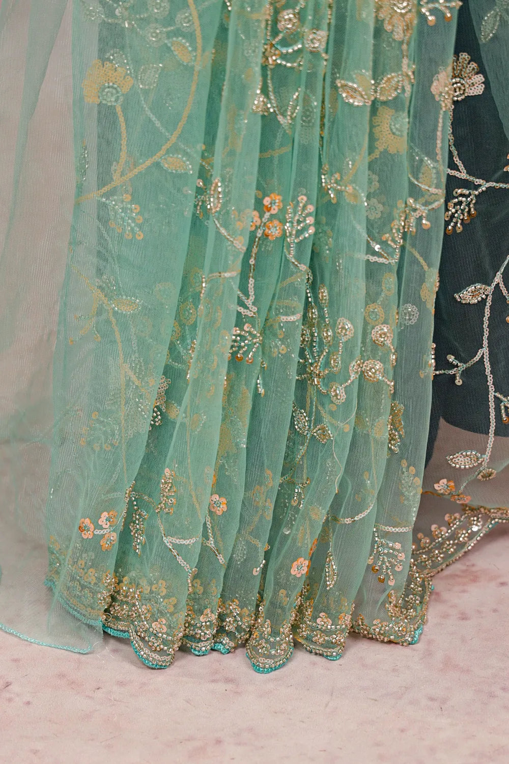 Sea Green Net Saree