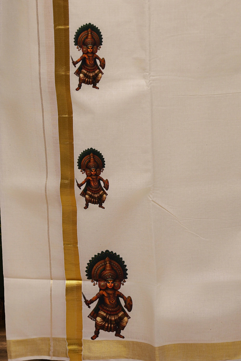 Cream Cotton Art Printed Dothi