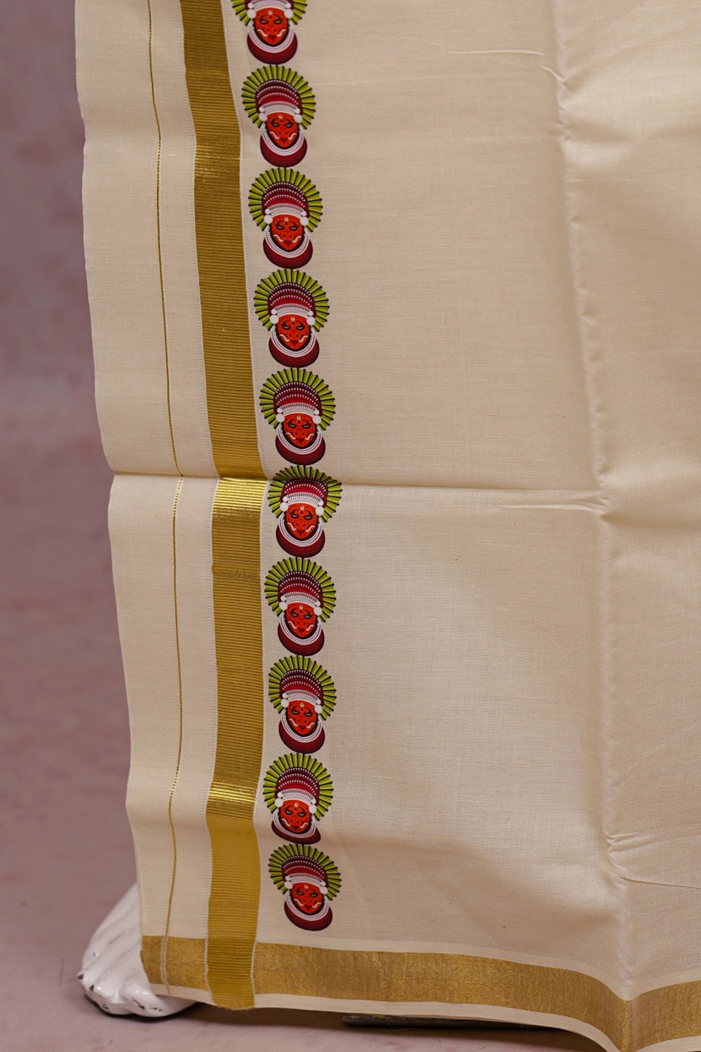Cream Cotton Art Printed Dothi