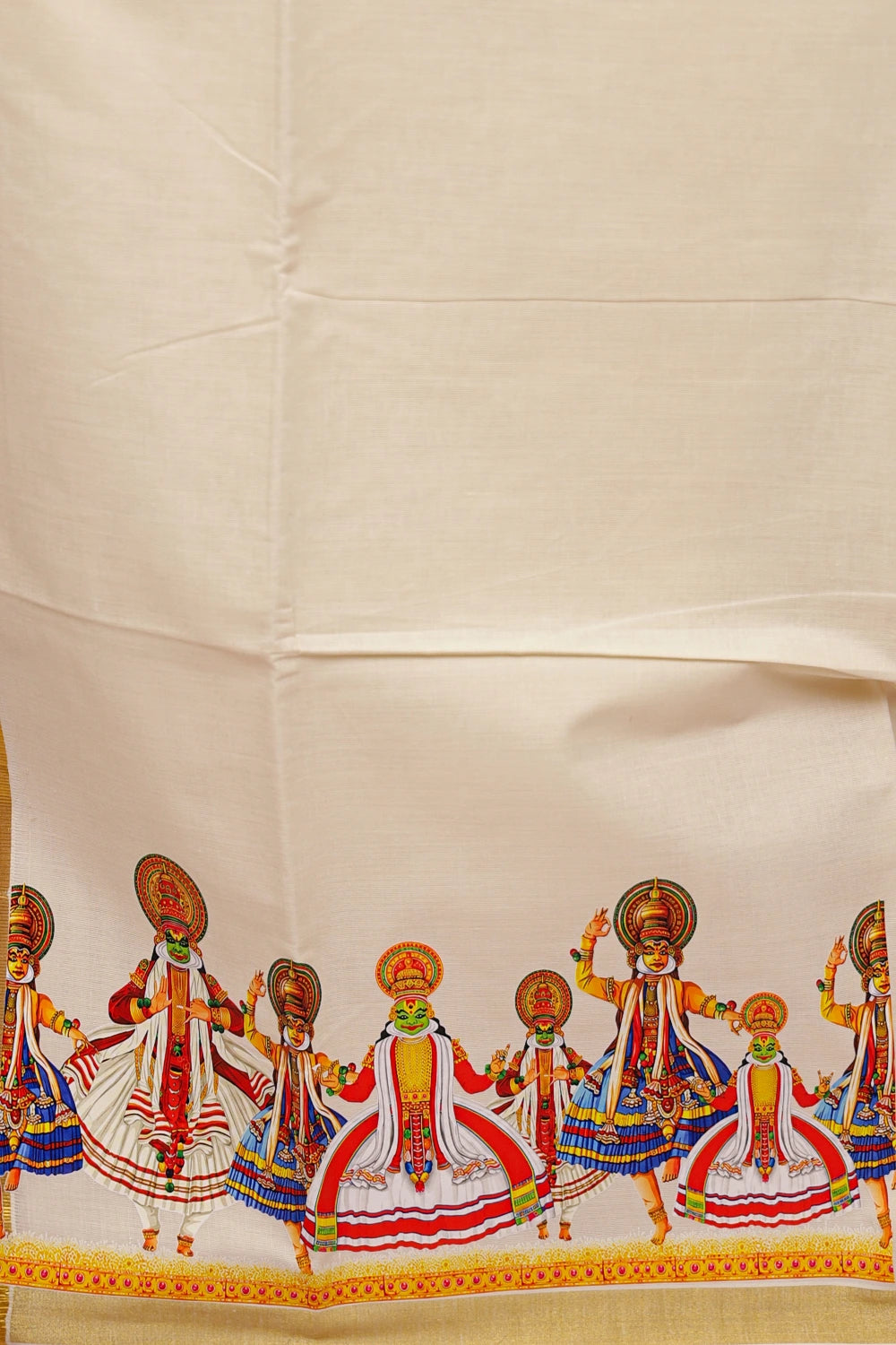 Cream Cotton Kathakali Printed Dothi