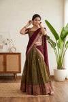 Mehandi Green Kanchi Cotton Dhavani Set - Seematti