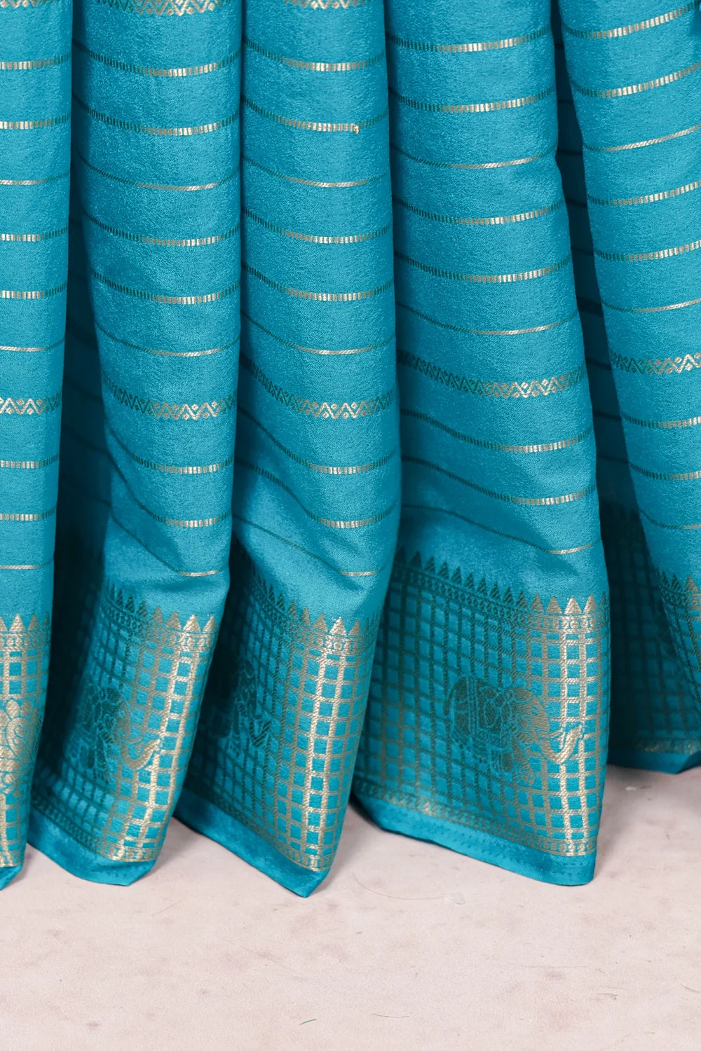 Dark Sky Blue Chiffon Saree