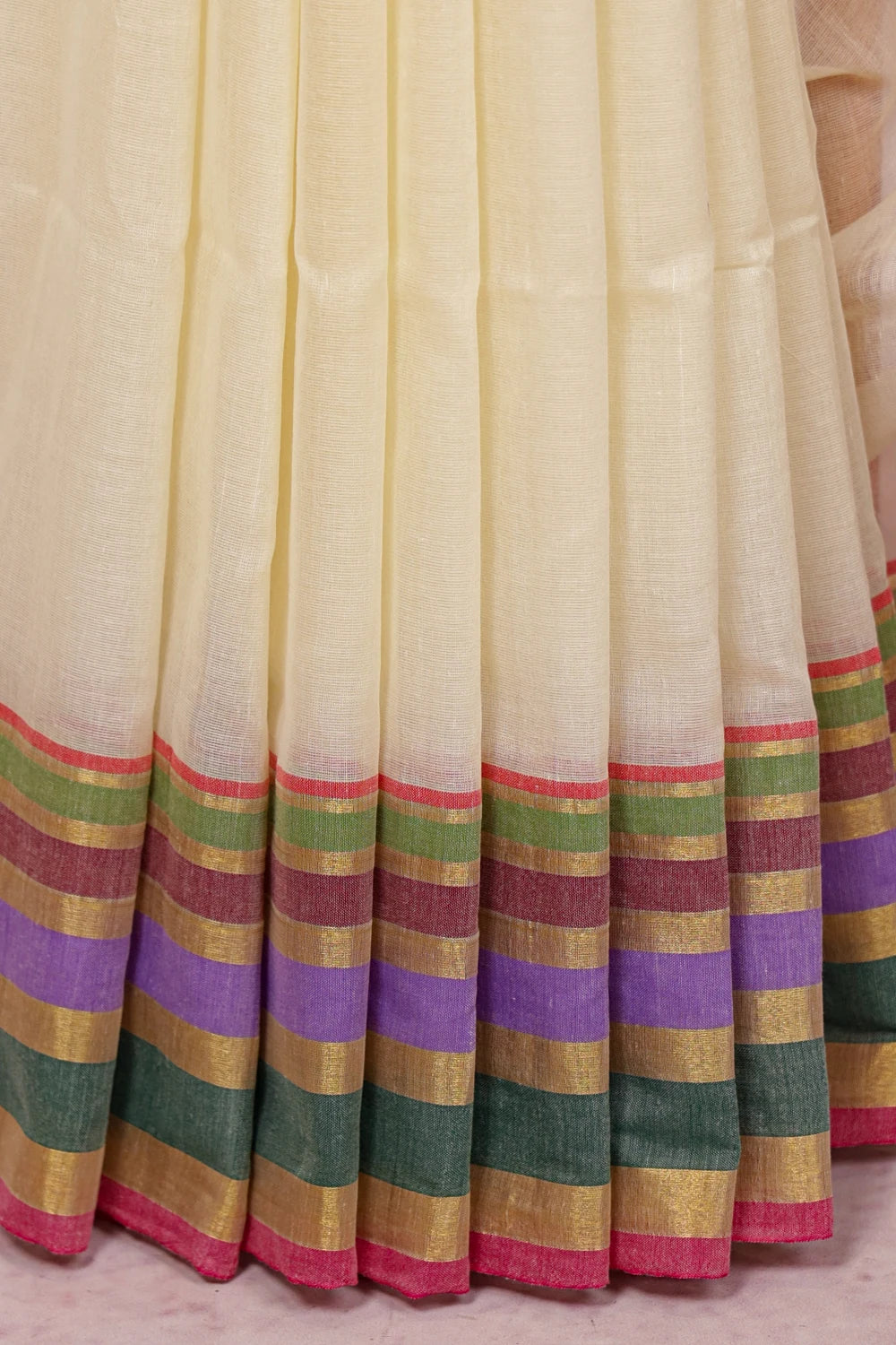 Cream Mul Cotton Kerala Saree