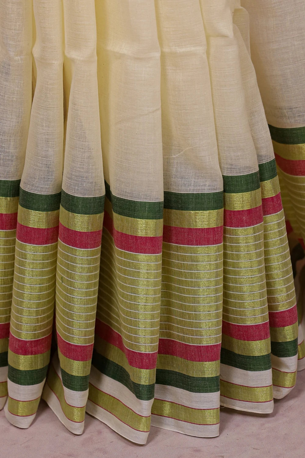 Cream Mul Cotton Kerala Saree