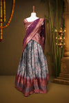 Ice Blue And Wine Synthetic Brocade Dhavani Set - Seematti