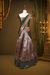 Pale Pink And Green Synthetic Brocade Dhavani Set