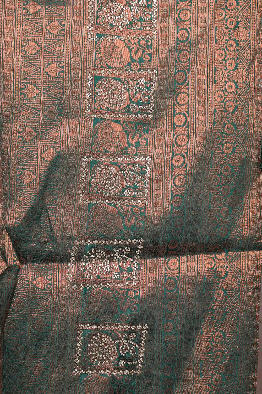 Purple And Dark Green Synthetic Brocade Dhavani Set