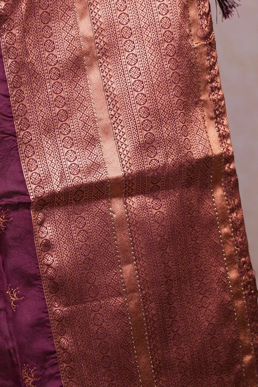 Teal Green And Violet Synthetic Brocade Dhavani Set