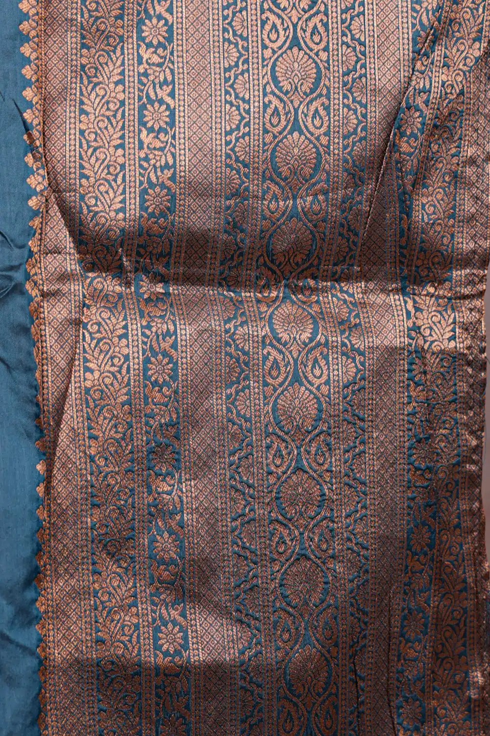Grey And Teal Blue Synthetic Silk Dhavani Set