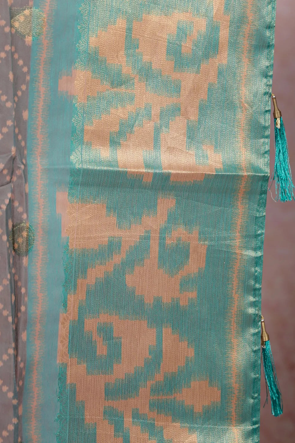 Aqua Green & Beige Tissue Chanderi Dhavani Set