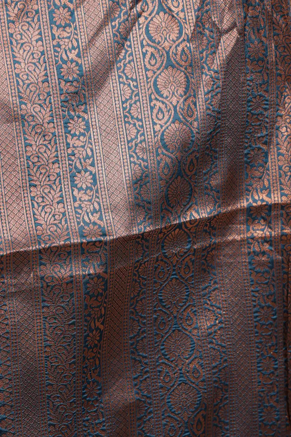 Sage Grey And Teal Blue Semi Silk Dhavani Set