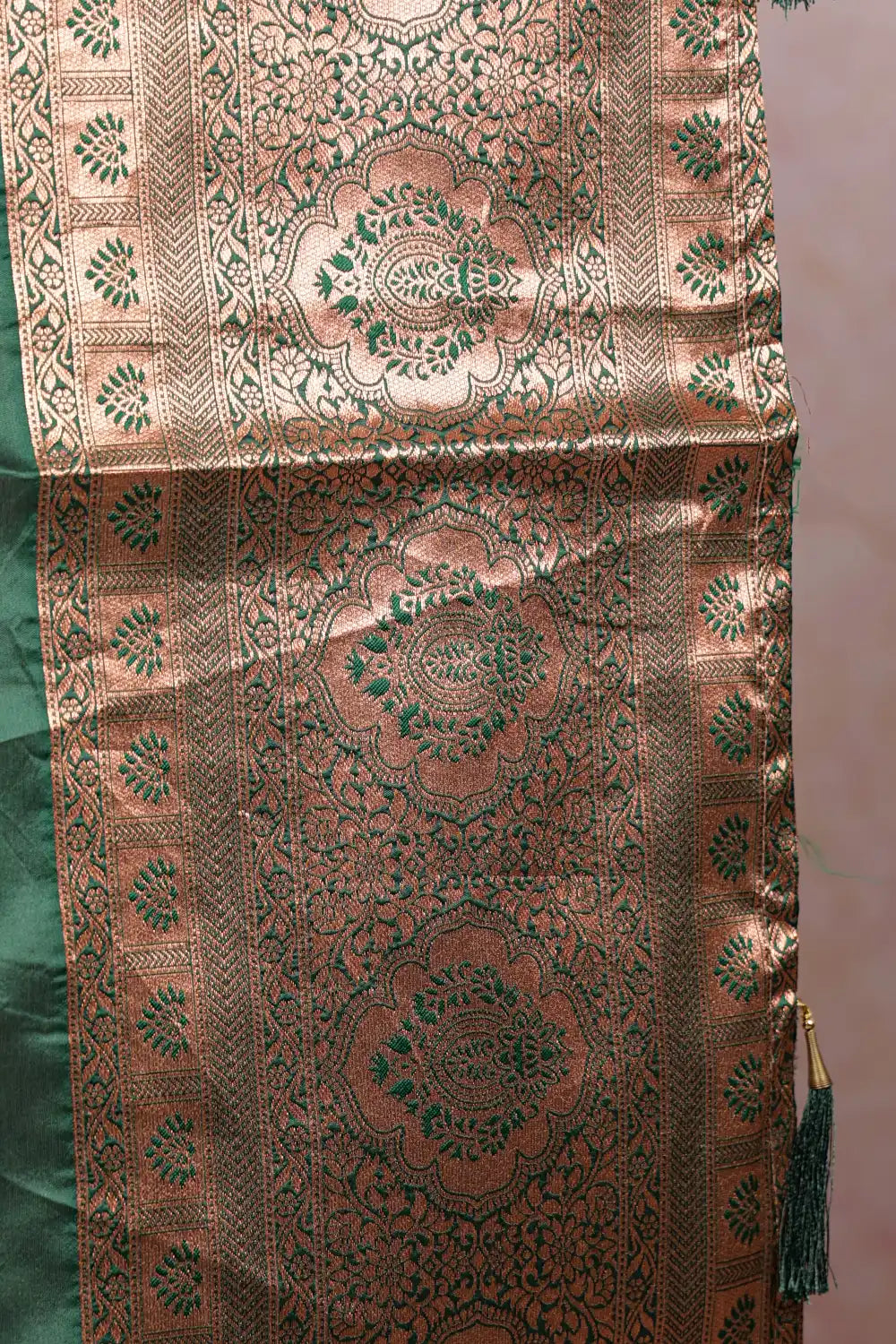 Lemon Green And Bottle Green Synthetic Brocade Dhavani Set