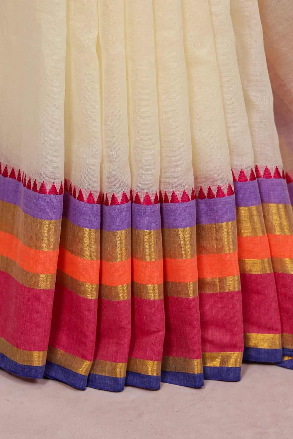 Cream Mul Cotton Kerala Saree
