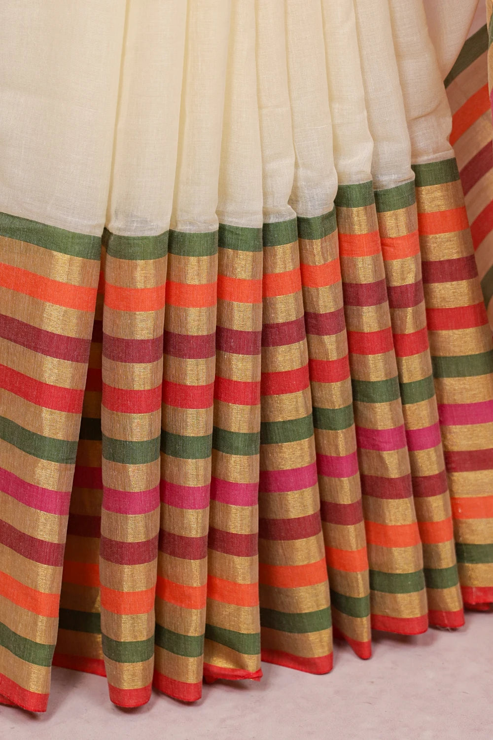 Off White Mul Cotton Kerala Saree