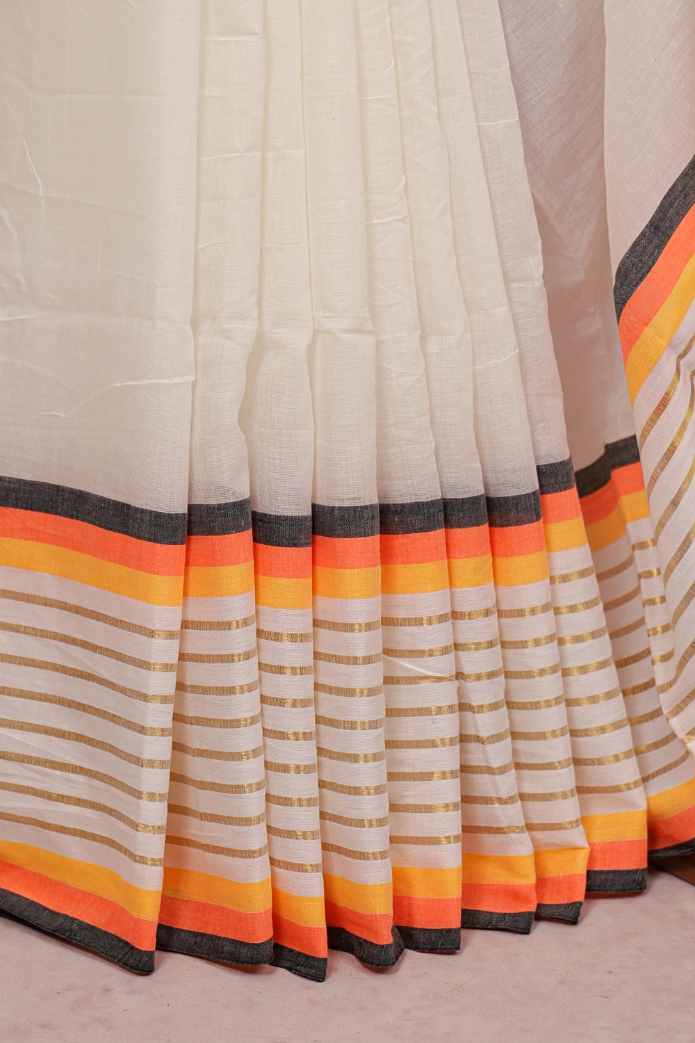 Off White Mul Cotton Kerala Saree